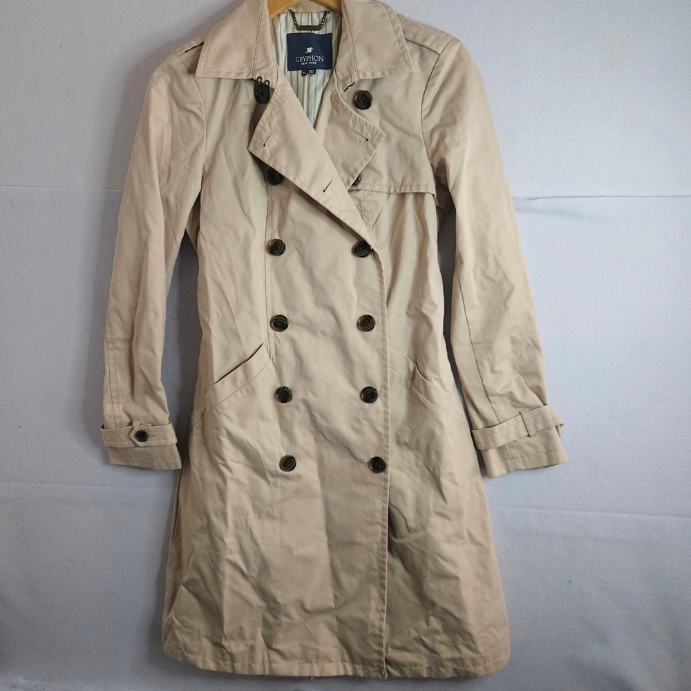 Gryphon New York Womens Beige Double Breasted Gilt Timeless Trench Coat M Jacket